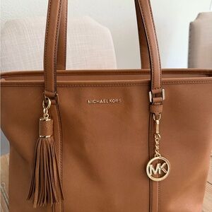 Michael Kors Brown Leather Tote with Gold Hardware